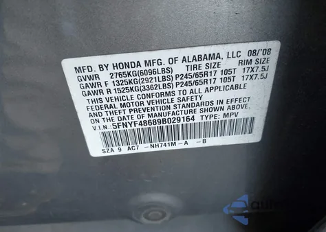 2009 Honda Pilot Ex-L z USA, uszkodzony, nr VIN 5FNYF48689B029164